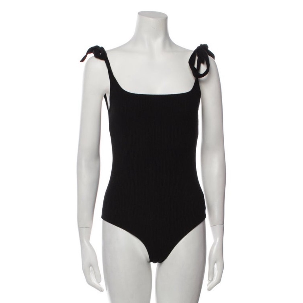 Reformation ribbed tie shoulder strap black bodysuit S